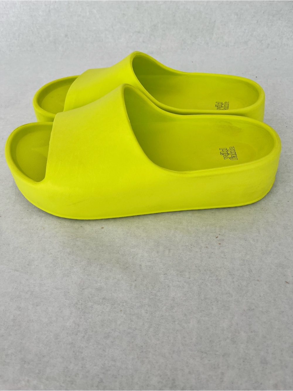 Neon Yellow/Green Slide Sandals for Women - Cushioned Platform Comfort - Picture 3 of 7